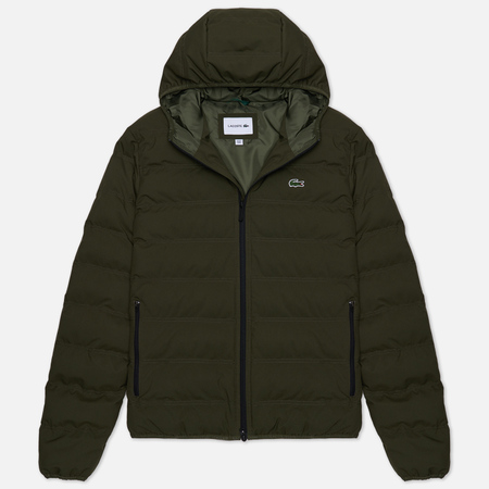 фото Мужской пуховик lacoste quilted hooded, цвет оливковый, размер 50