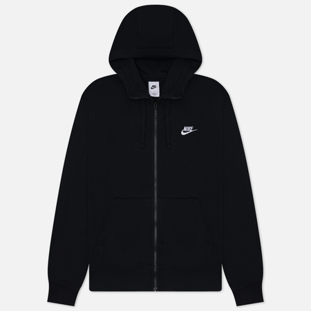 фото Мужская толстовка nike club hoodie full zip, цвет чёрный, размер s