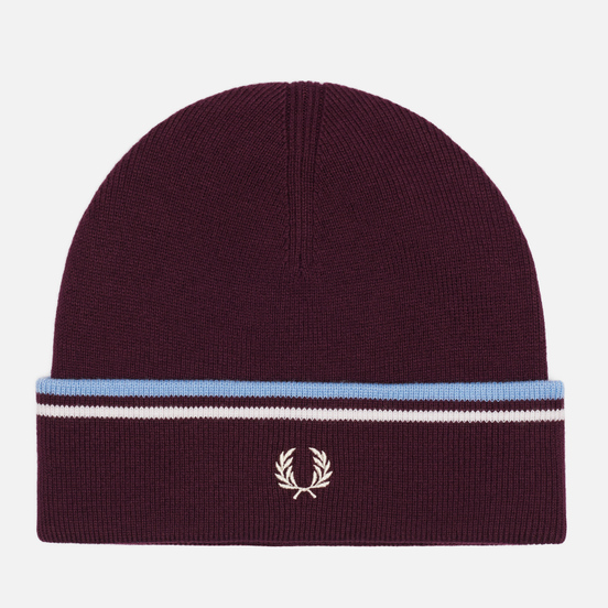 Шапка Fred Perry Twin Tipped Merino Rich Mahogany/Snow White/Sky Blue