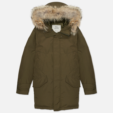 Мужская куртка парка Woolrich Polar High Collar Fur, цвет оливковый, размер S