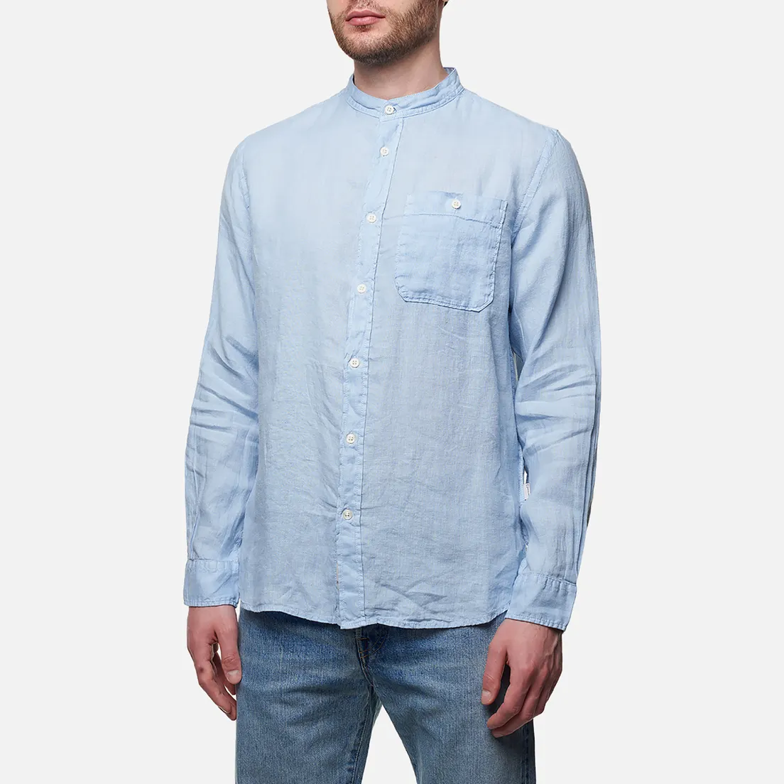 Woolrich Мужская рубашка Band Collar Linen