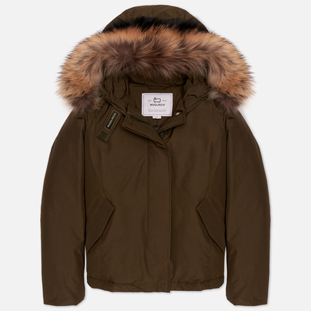 фото Женская куртка парка woolrich arctic raccoon short, цвет зелёный, размер s