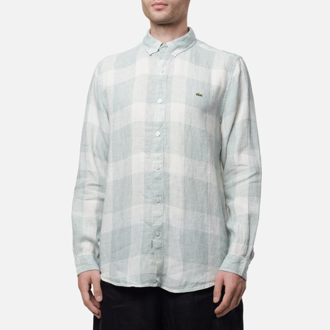 Мужская рубашка Lacoste, цвет зелёный, размер 39 CH0114-14Y Woven Linen Oxford - фото 3
