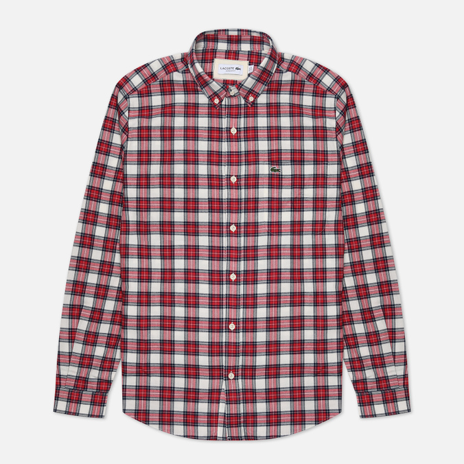 Мужская рубашка Lacoste Regular Fit Check Print красного цвета