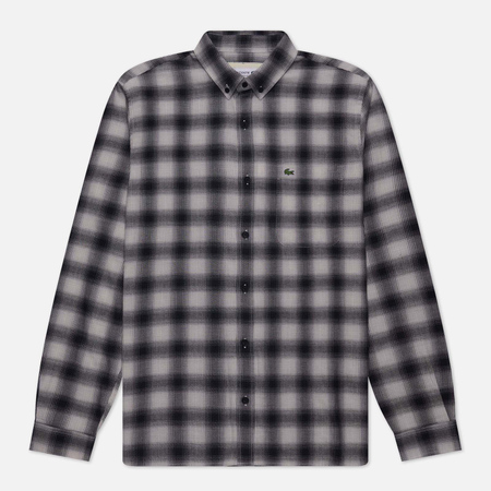 фото Мужская рубашка lacoste cotton/wool blend checked flannel, цвет серый, размер 39