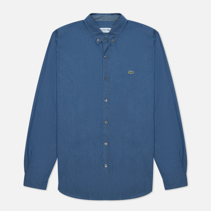 Мужская рубашка Lacoste, цвет синий, размер 39 CH2269-69L Embroidered Croc Logo Slim Fit - фото 1