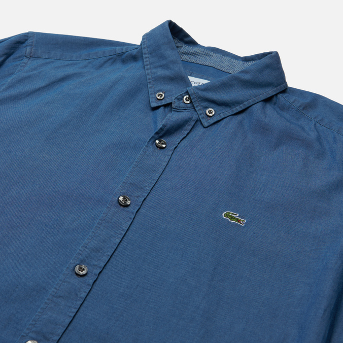 Мужская рубашка Lacoste, цвет синий, размер 39 CH2269-69L Embroidered Croc Logo Slim Fit - фото 2
