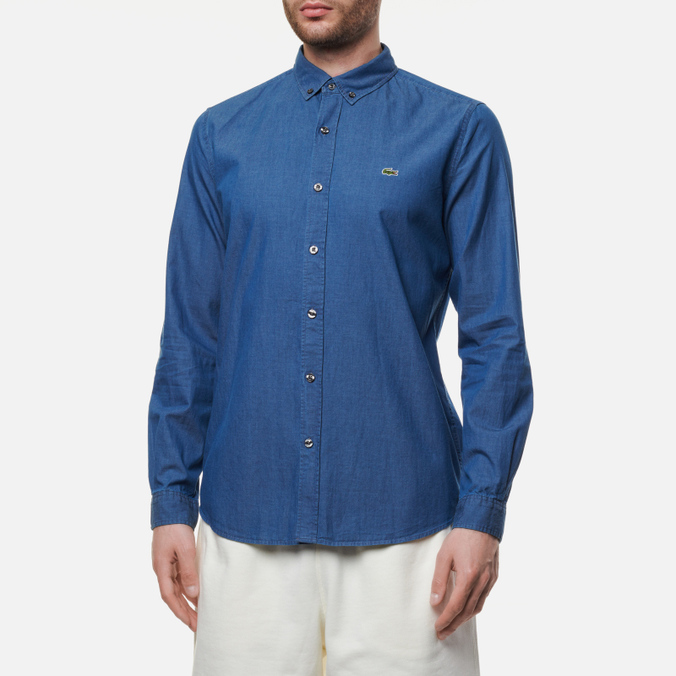 Мужская рубашка Lacoste, цвет синий, размер 39 CH2269-69L Embroidered Croc Logo Slim Fit - фото 3
