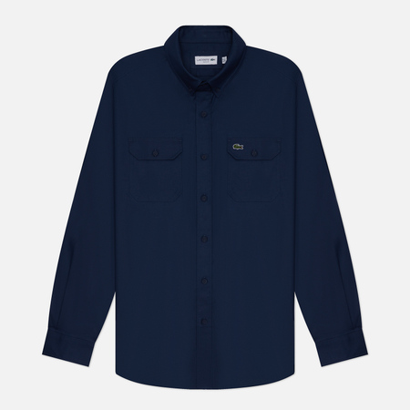 фото Мужская рубашка lacoste slim fit button-up collar, цвет синий, размер 39