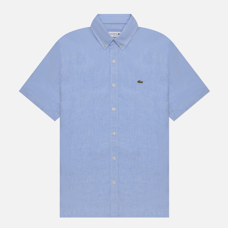 фото Мужская рубашка lacoste linen ss regular fit, цвет голубой, размер 39