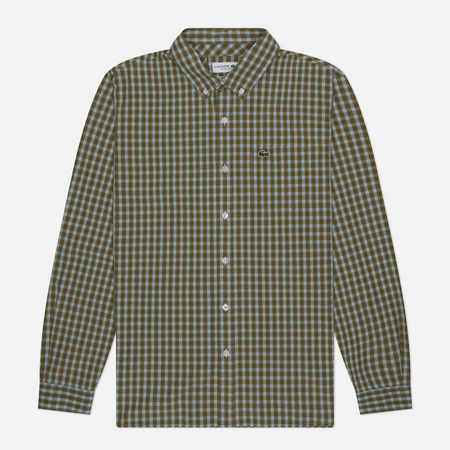 Мужская рубашка Lacoste Checked Poplin Regular Fit, цвет оливковый, размер 40