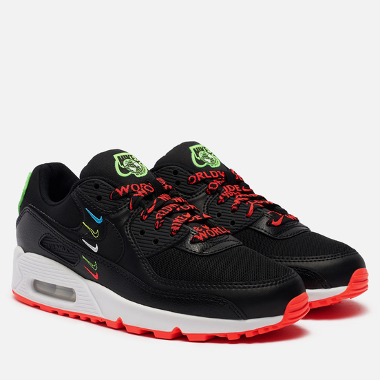 Женские кроссовки Nike Wmns Air Max 90 Worldwide Pack Black/Black/Flash Crimson/Green Strike