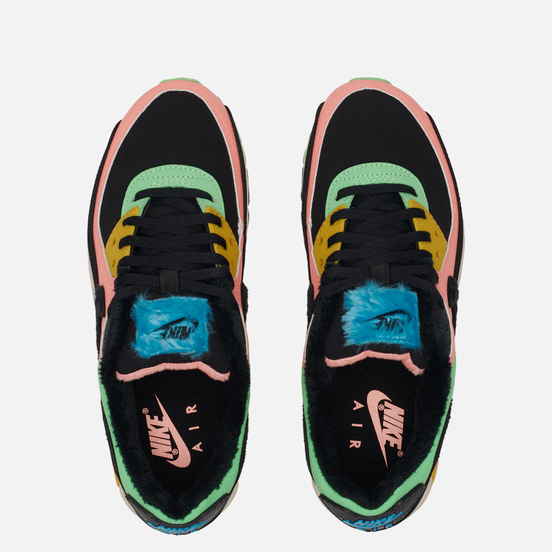 Женские кроссовки Nike Air Max 90 Premium Atomic Pink/Black/Laser Blue/Solar Flare
