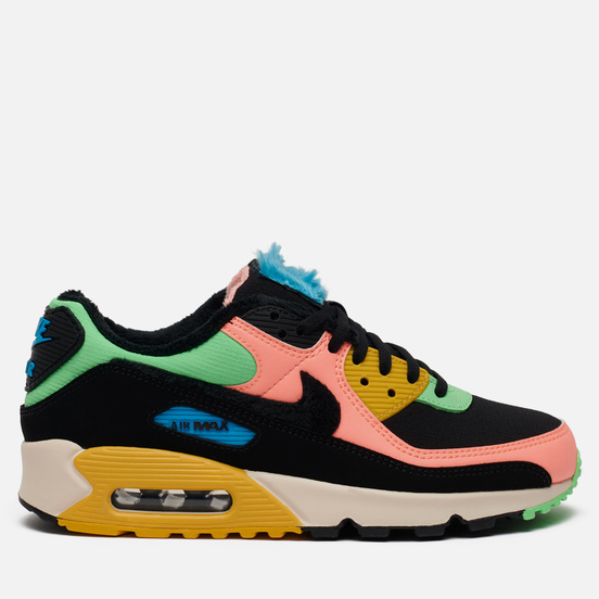Женские кроссовки Nike Air Max 90 Premium Atomic Pink/Black/Laser Blue/Solar Flare