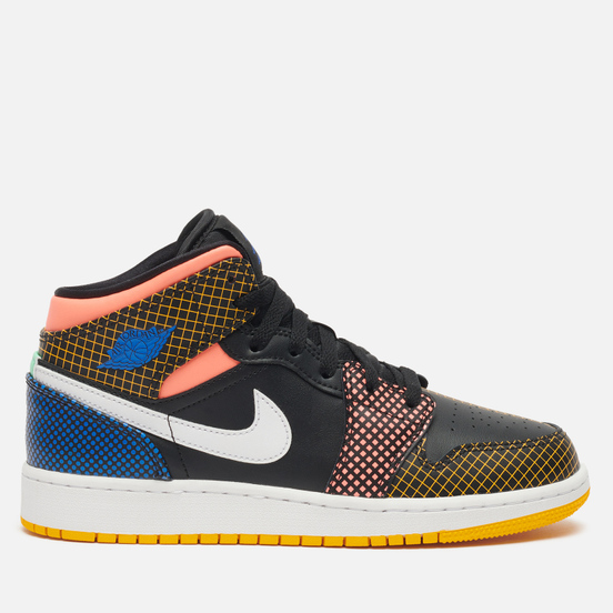 Подростковые кроссовки Jordan Air Jordan 1 Mid MMD GS Black/White/Game Royal/Green Glow