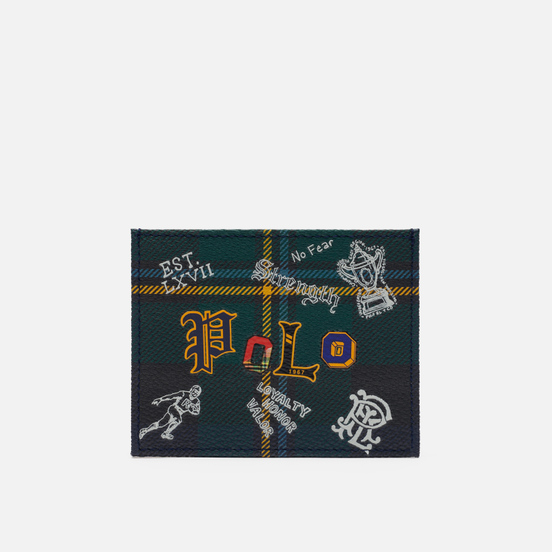 Держатель для карточек Polo Ralph Lauren Tartan Textured Smooth Leather Green