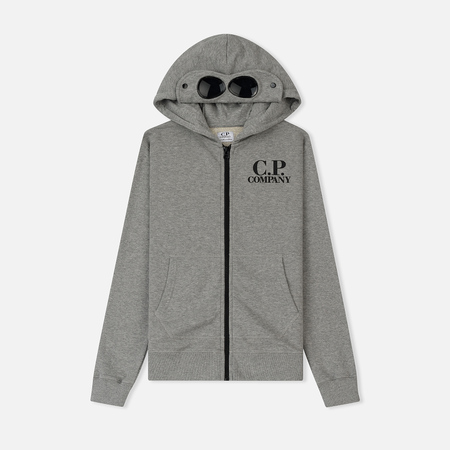 Детская толстовка C.P. Company U16 Fleece Hooded Open Logo Goggle Grey Melange