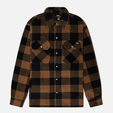 фото Мужская рубашка dickies portland shacket, цвет коричневый, размер s