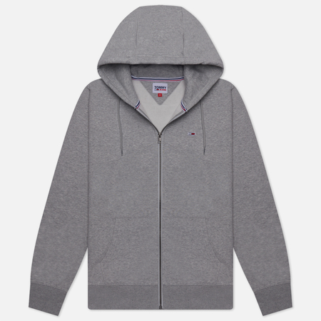 фото Мужская толстовка tommy jeans regular fleece full zip hoodie, цвет серый, размер s