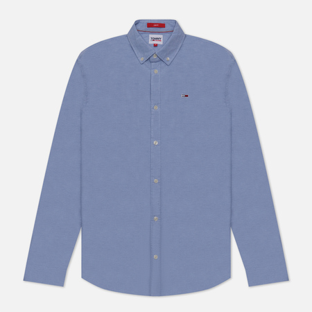 фото Мужская рубашка tommy jeans stretch oxford cotton slim fit, цвет голубой, размер s