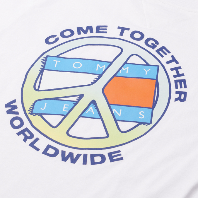 Мужская футболка Tommy Jeans, цвет белый, размер L DM0DM11620YBR Together World Peace - фото 3