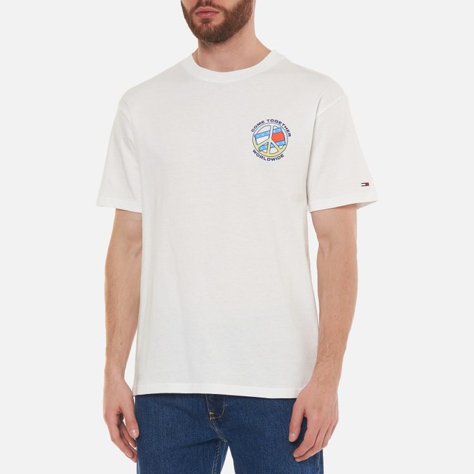 Мужская футболка Tommy Jeans, цвет белый, размер L DM0DM11620YBR Together World Peace - фото 4