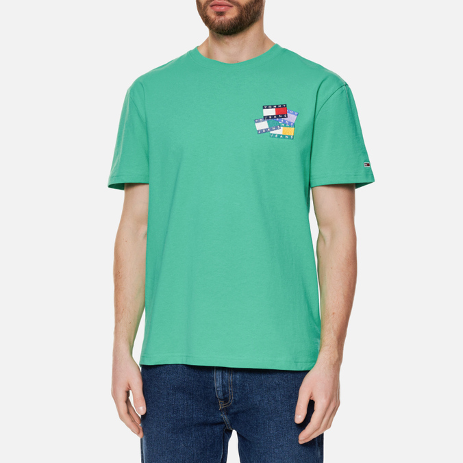 Мужская футболка Tommy Jeans, цвет зелёный, размер L DM0DM12441L3G Badge Overlay - фото 3