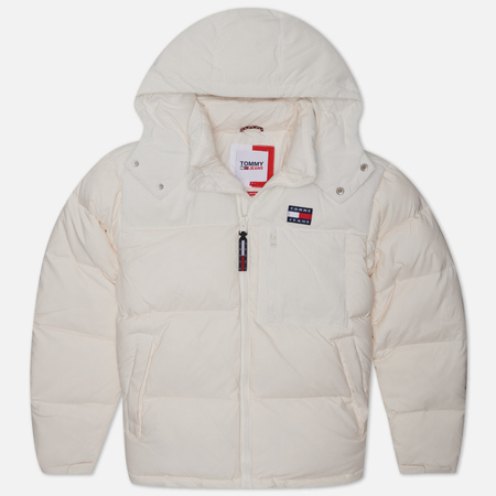 фото Мужской пуховик tommy jeans cord mix alaska puffer, цвет белый, размер m