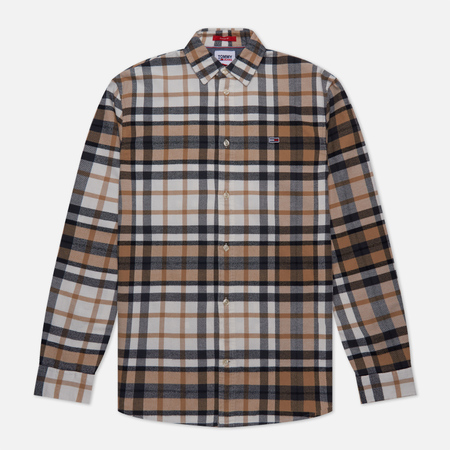 фото Мужская рубашка tommy jeans essential check classic fit flannel, цвет бежевый, размер m