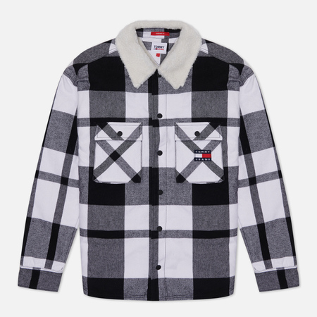Мужская демисезонная куртка Tommy Jeans Sherpa Lined Casual Fit Check Overshirt, цвет чёрный, размер M - фото 1