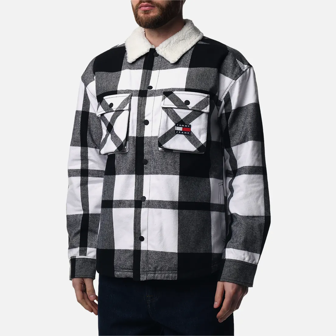 Tommy Jeans Мужская демисезонная куртка Sherpa Lined Casual Fit Check Overshirt