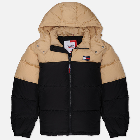 фото Мужской пуховик tommy jeans alaska colorblock puffer, цвет чёрный, размер s