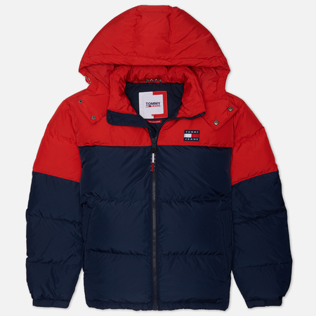 фото Мужской пуховик tommy jeans alaska colorblock puffer, цвет синий, размер s