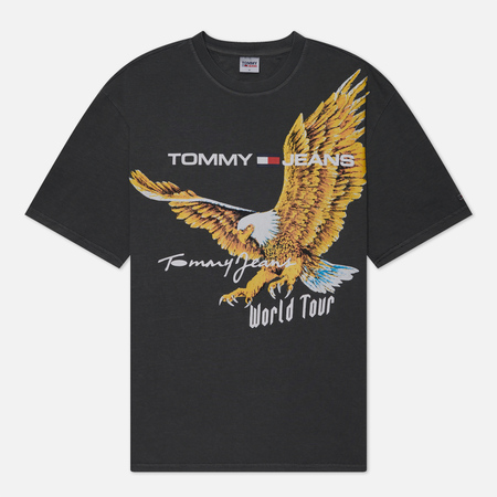 фото Мужская футболка tommy jeans script vintage eagle, цвет серый, размер s