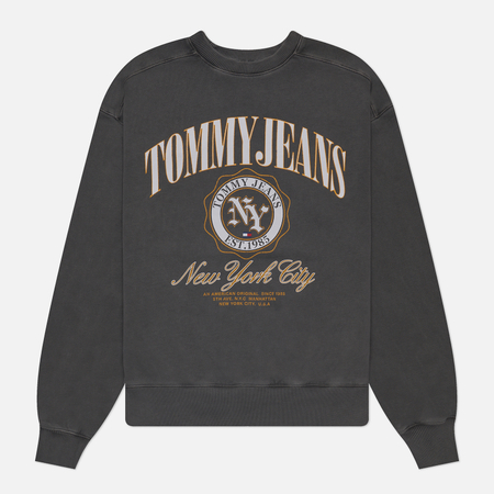 фото Мужская толстовка tommy jeans boxy luxe varsity crew neck, цвет серый, размер m