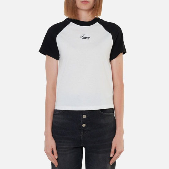 Женская футболка Tommy Jeans Raglan Sleeve Organic Cotton Cropped Black/White