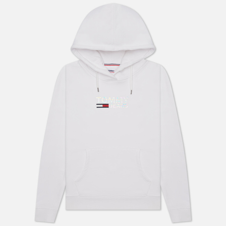 Женская толстовка Tommy Jeans Slim Metal Corp Logo Hoodie, цвет белый, размер XS