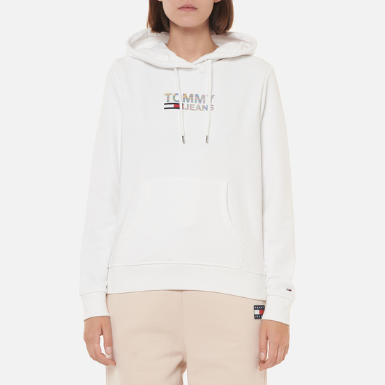 Женская толстовка Tommy Jeans Slim Metal Corp Logo Hoodie White