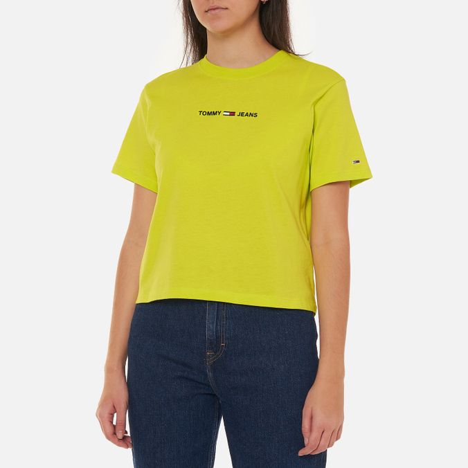 Женская футболка Tommy Jeans, цвет зелёный, размер M DW0DW10057LSE Logo Embroidery Organic Cotton - фото 3