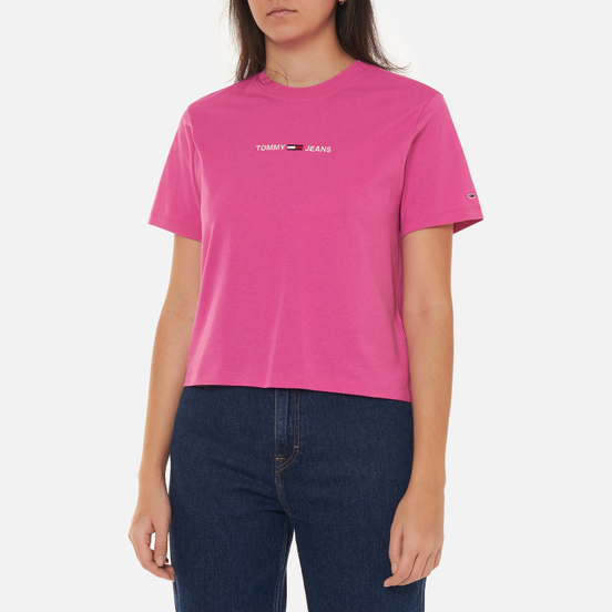 Женская футболка Tommy Jeans Logo Embroidery Organic Cotton Vivid Fuchsia
