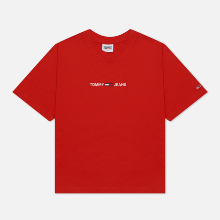 Женская футболка Tommy Jeans Logo Embroidery Organic Cotton, цвет красный, размер S