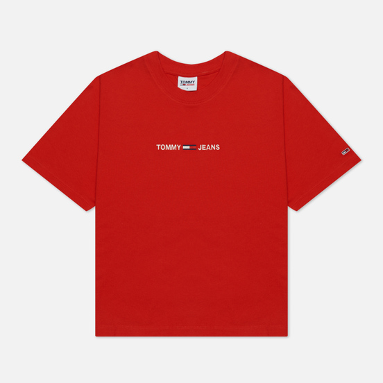 Женская футболка Tommy Jeans Logo Embroidery Organic Cotton Deep Crimson