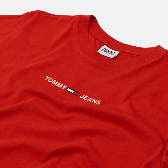 Женская футболка Tommy Jeans Logo Embroidery Organic Cotton Deep Crimson