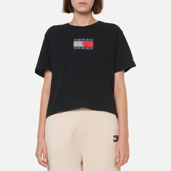 Женская футболка Tommy Jeans Crop Metallic Flag Black
