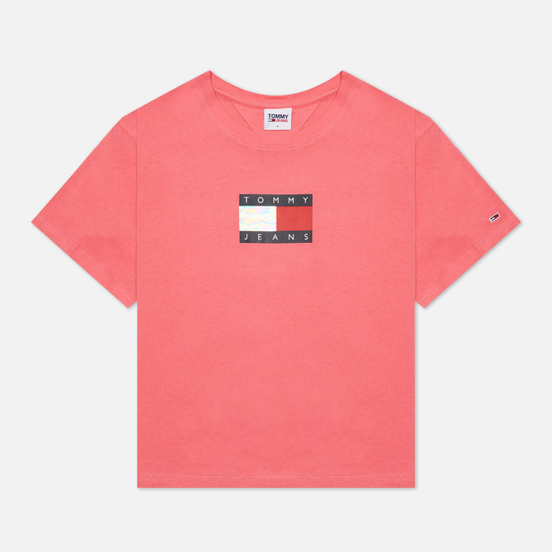 Женская футболка Tommy Jeans Crop Metallic Flag Botanical Pink