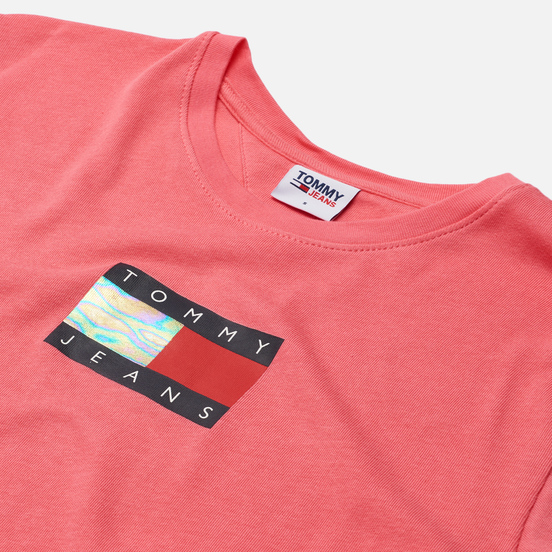 Женская футболка Tommy Jeans Crop Metallic Flag Botanical Pink