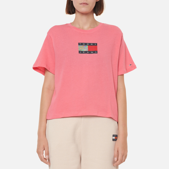 Женская футболка Tommy Jeans Crop Metallic Flag Botanical Pink
