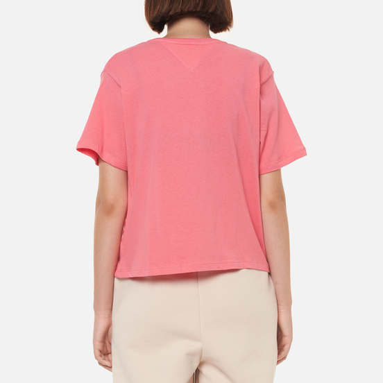 Женская футболка Tommy Jeans Crop Metallic Flag Botanical Pink