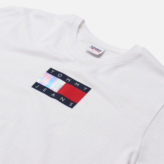 Женская футболка Tommy Jeans Crop Metallic Flag White