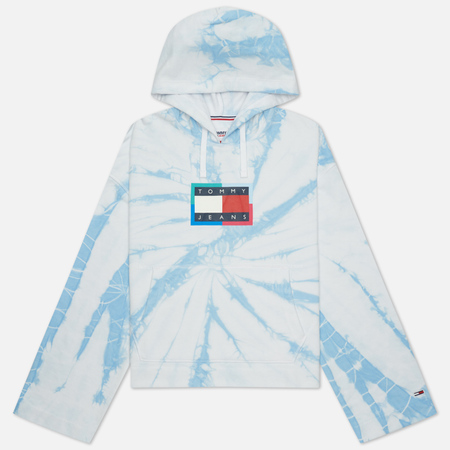 Женская толстовка Tommy Jeans Tommy Badge Tie-Dye Boxy Hoody, цвет белый, размер L